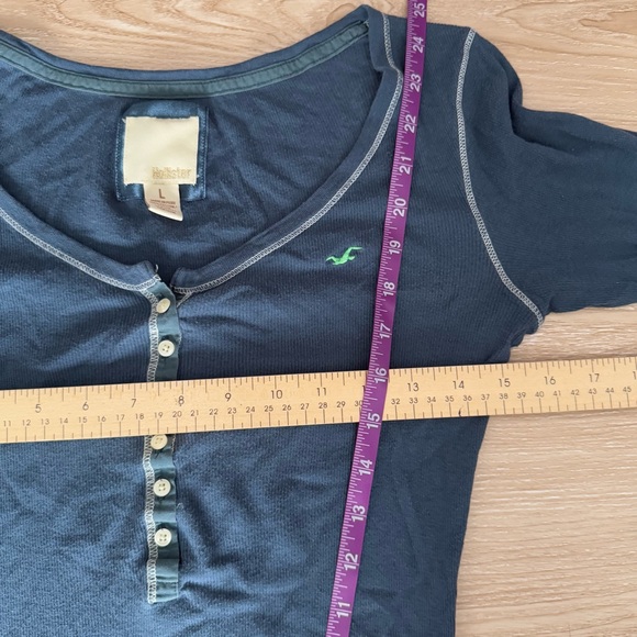 Hollister Y2K large slim fit Henley tee long sleeve stone blue 2000s - Picture 7 of 8